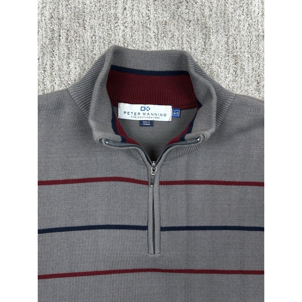 Peter Manning Sweater Mens 4X Gray Stripped 1/4 Zip Mock Neck Pullover Cotton